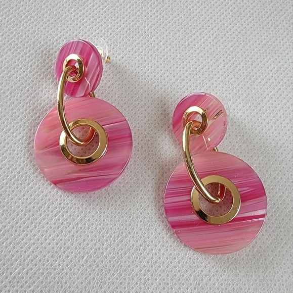 Pink Circle Drop Earrings - Picture 5 of 11